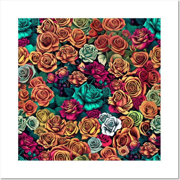 Colorful Roses Pattern design #1 Wall Art by Farbrausch Art